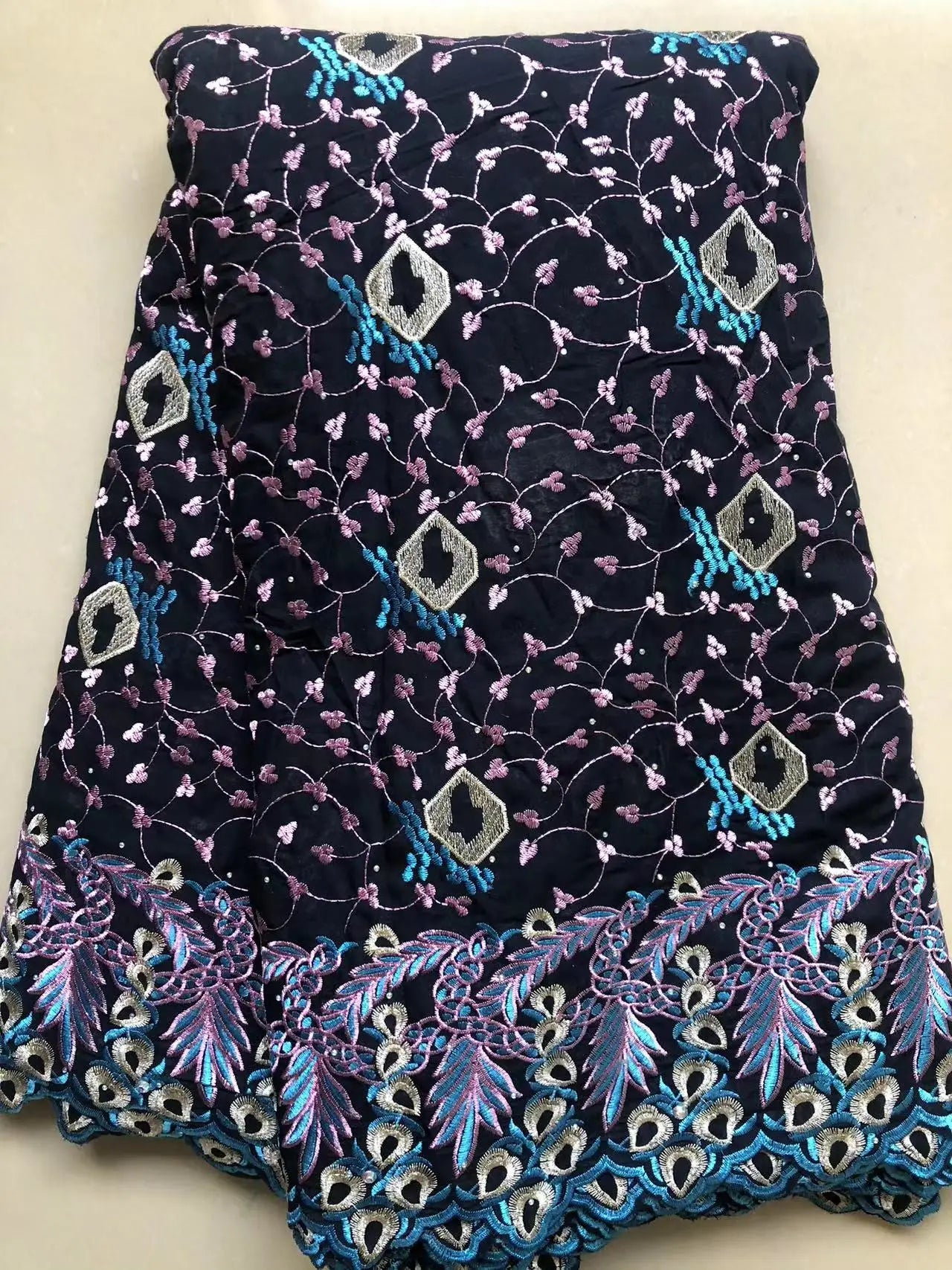 2025 Swiss Voile Lace Fabric – 5 Yards High-Quality Cotton & Polyester Embroidered Lace with Stones for Dresses