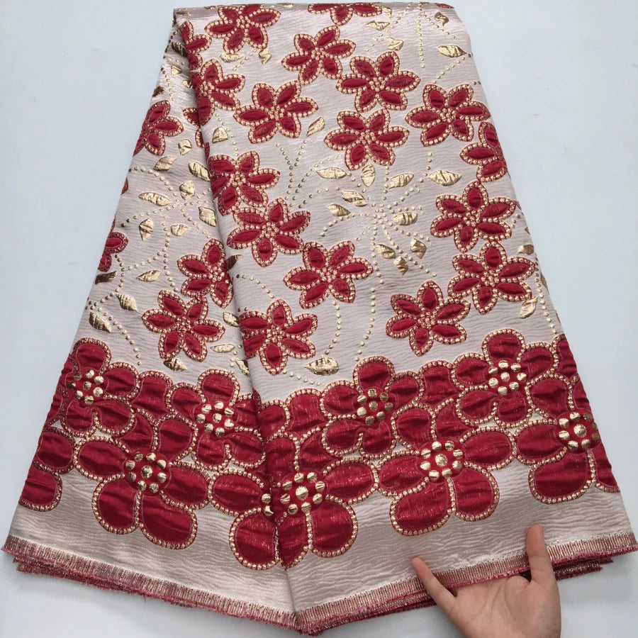 2025 African Brocade Lace Fabric – 5 Yards High-Quality Jacquard French Gilded Lace for Party & Wedding Dresses