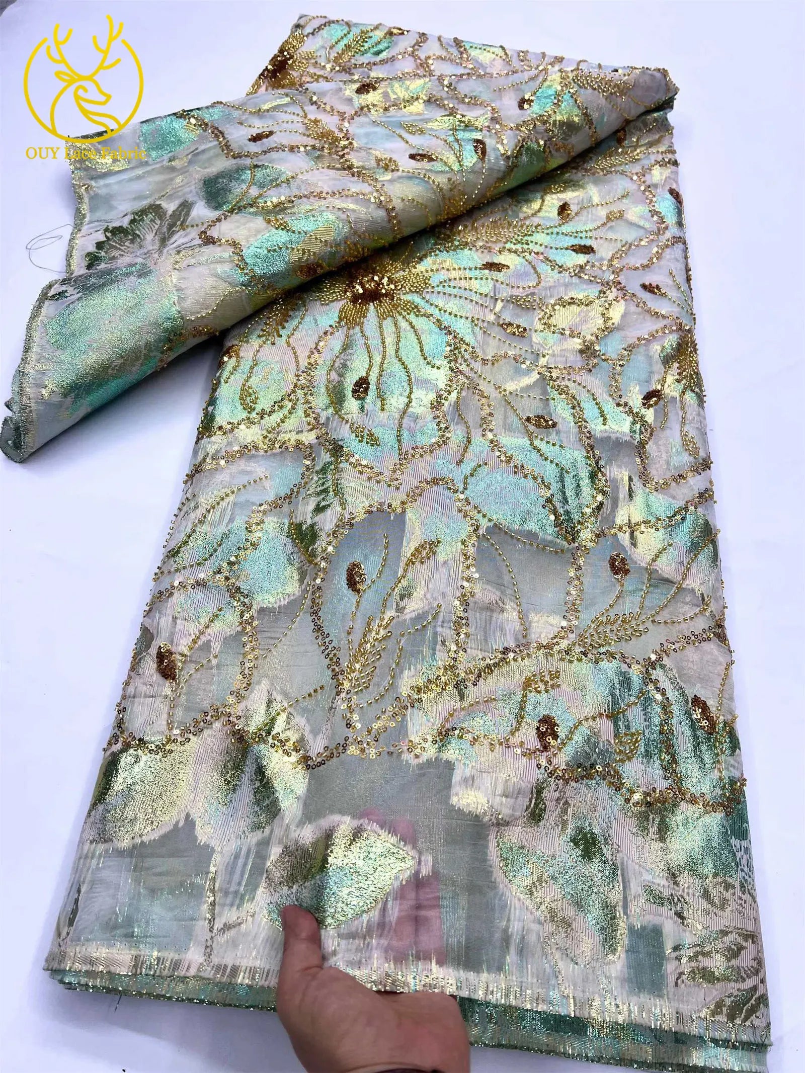 2025 Luxury African Jacquard Lace Fabric – 5 Yards French-Nigerian Brocade for Evening & Wedding Gowns