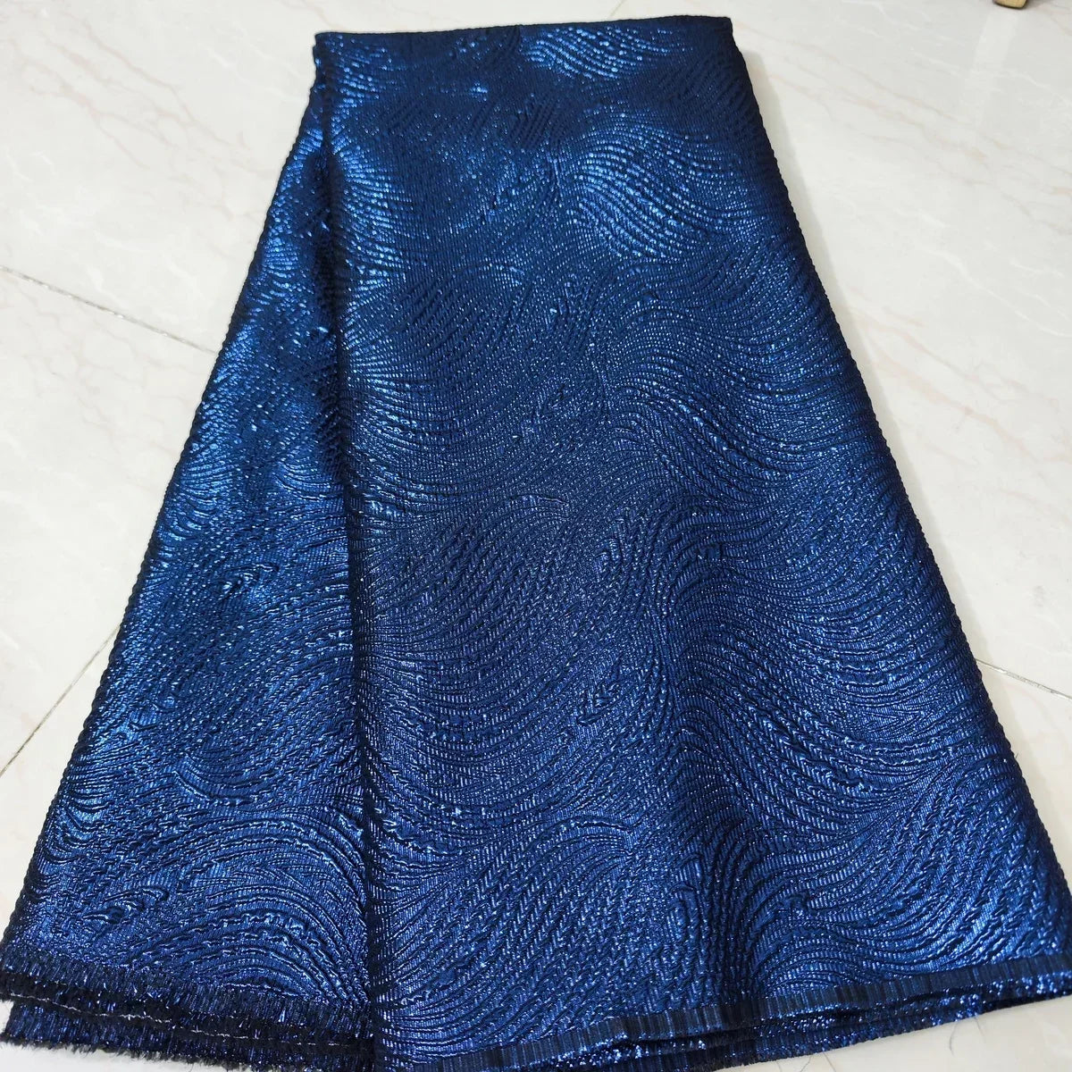 2025 Blue Gilded Jacquard Lace Fabric – 5 Yards French-Nigerian Brocade Organza Lace for Wedding & Party Dresses
