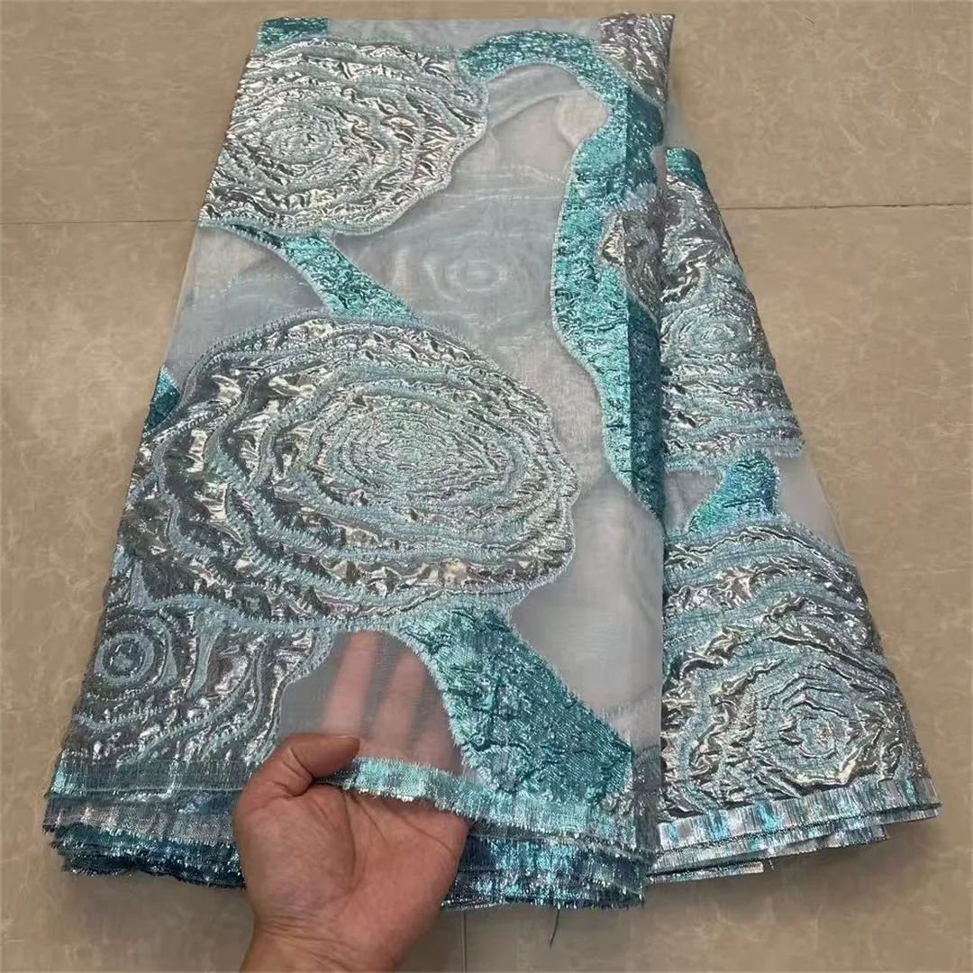 2025 Nigerian Brocade Lace Fabric – 5 Yards High-Quality Gilded Jacquard Lace for Luxury Party Dresses