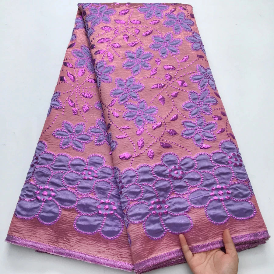 2025 African Brocade Lace Fabric – 5 Yards High-Quality Jacquard French Gilded Lace for Party & Wedding Dresses