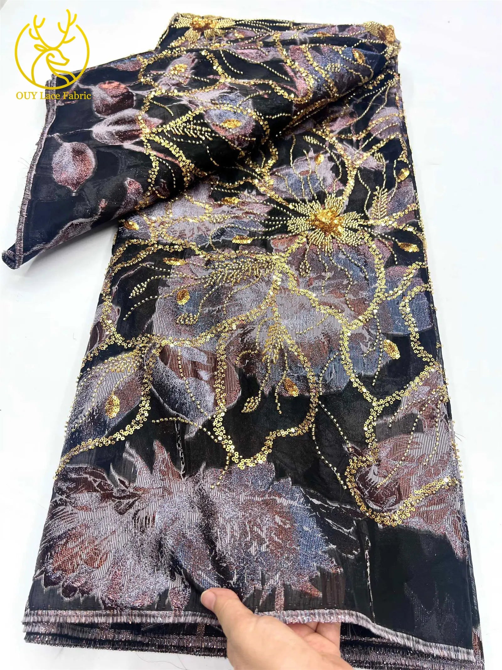 2025 Luxury African Jacquard Lace Fabric – 5 Yards French-Nigerian Brocade for Evening & Wedding Gowns