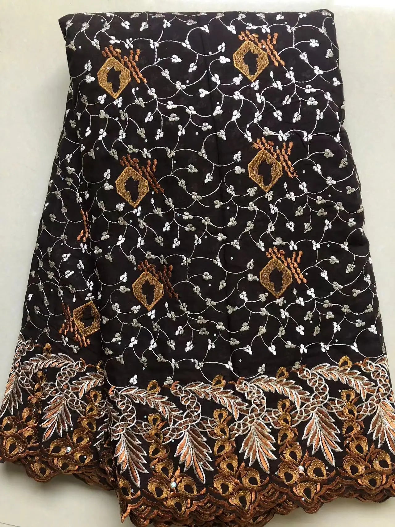 2025 Swiss Voile Lace Fabric – 5 Yards High-Quality Cotton & Polyester Embroidered Lace with Stones for Dresses