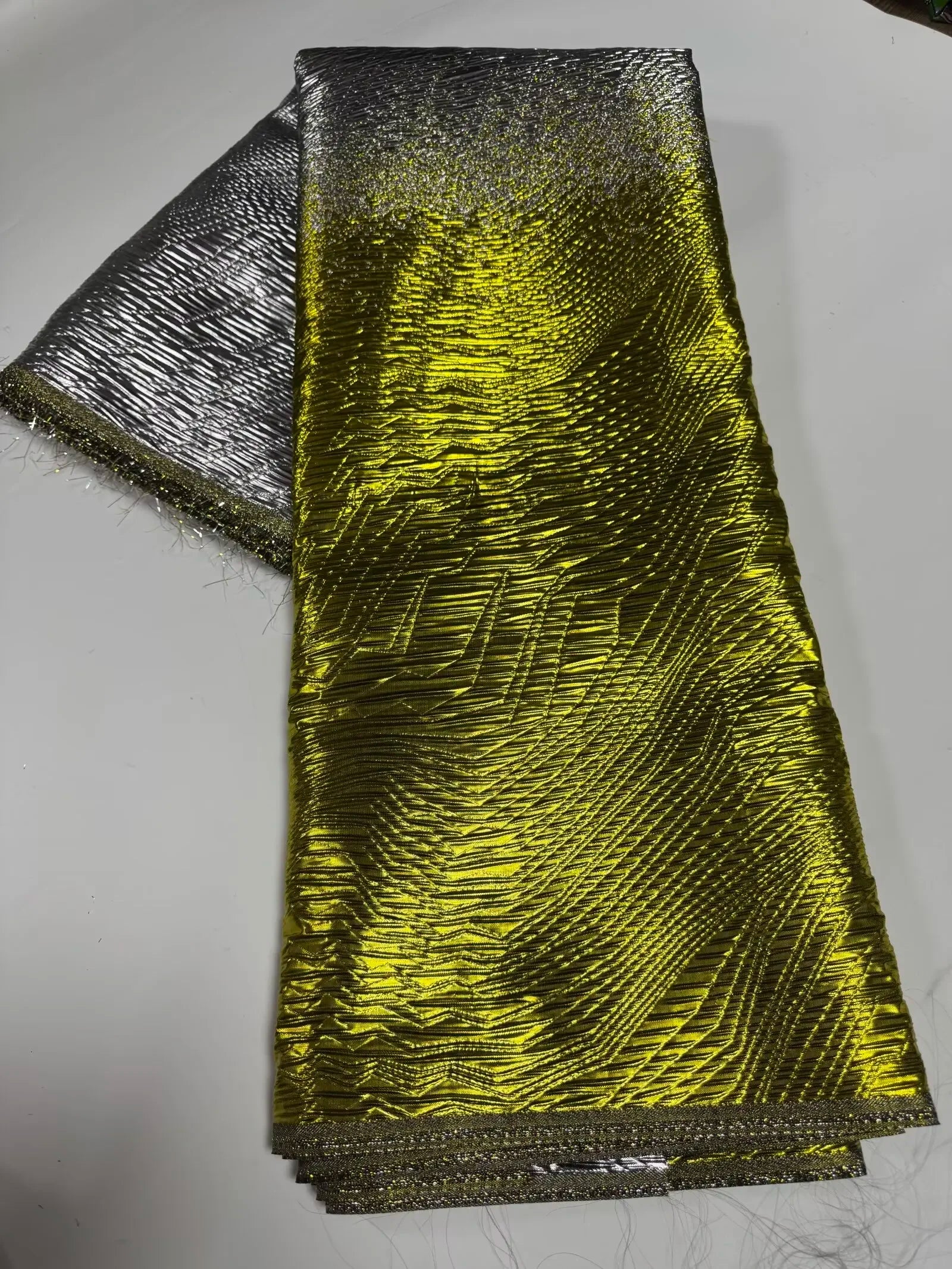 Luxury Gradient Brocade Jacquard Lace Fabric – 2025 African Transparent Mesh with Beaded Detail (120cm Width)