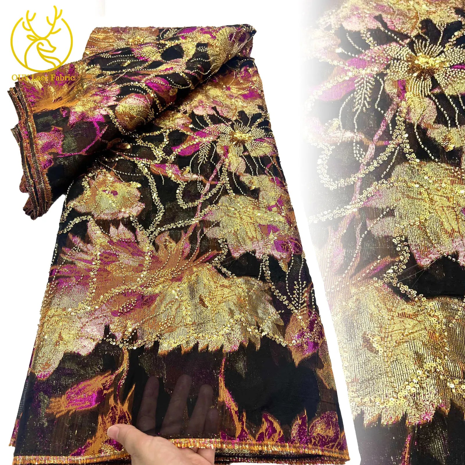 2025 Luxury African Jacquard Lace Fabric – 5 Yards French-Nigerian Brocade for Evening & Wedding Gowns