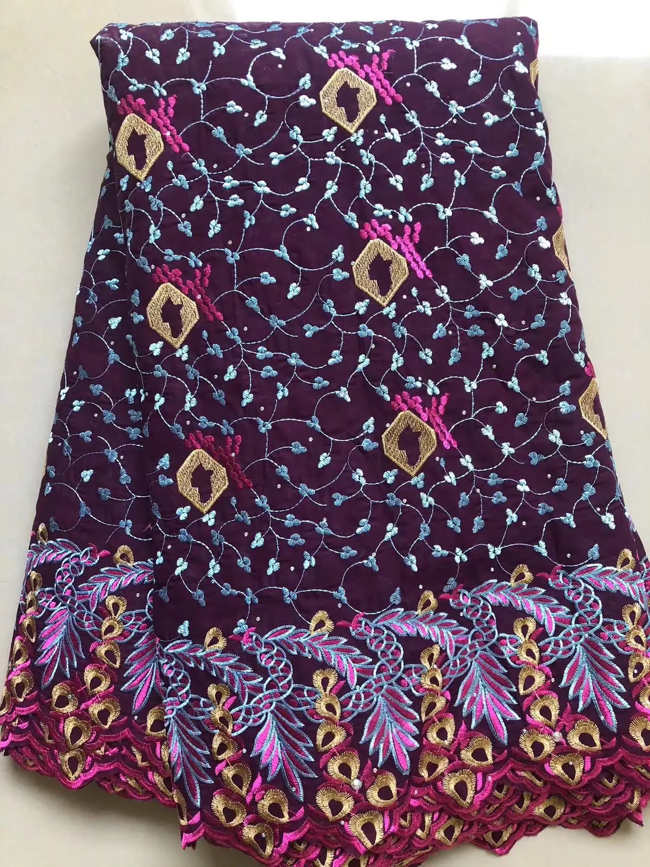 2025 Swiss Voile Lace Fabric – 5 Yards High-Quality Cotton & Polyester Embroidered Lace with Stones for Dresses