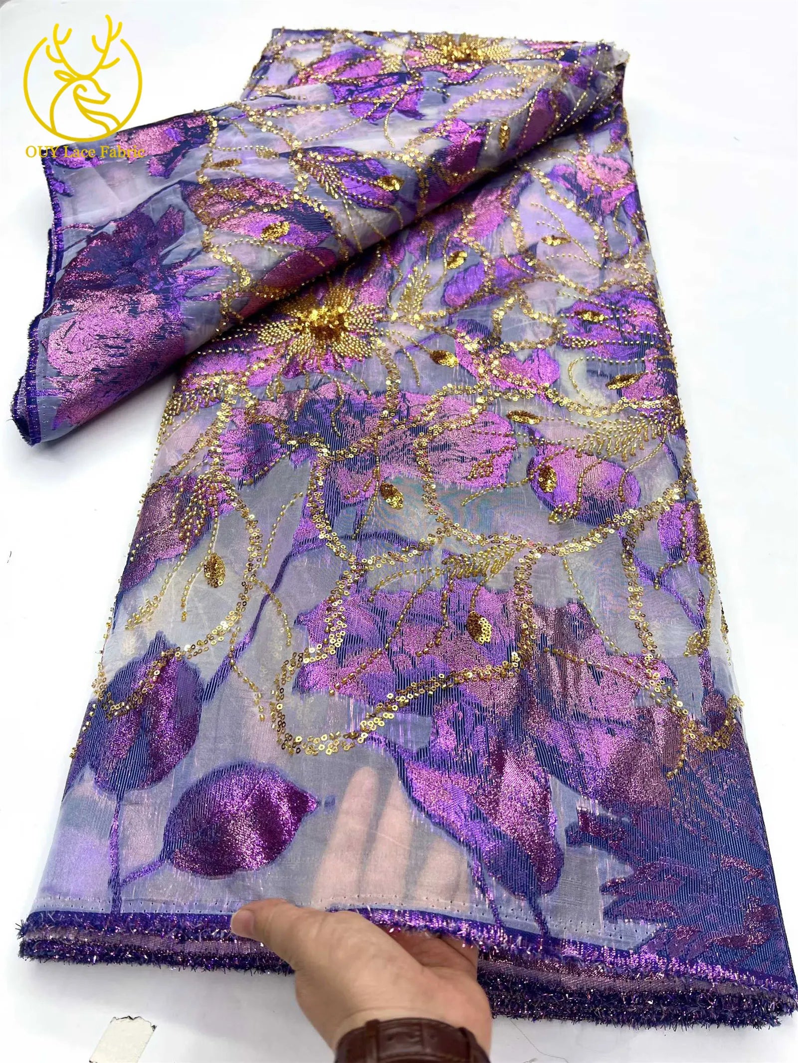 2025 Luxury African Jacquard Lace Fabric – 5 Yards French-Nigerian Brocade for Evening & Wedding Gowns