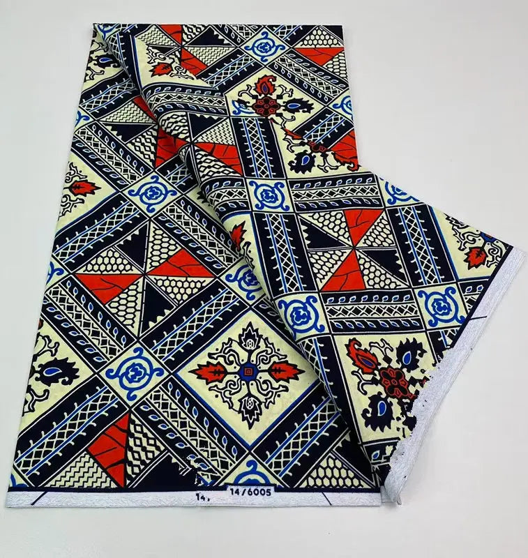 Authentic African Wax Print Fabric – 6 Yards 100% Cotton Satin Finish