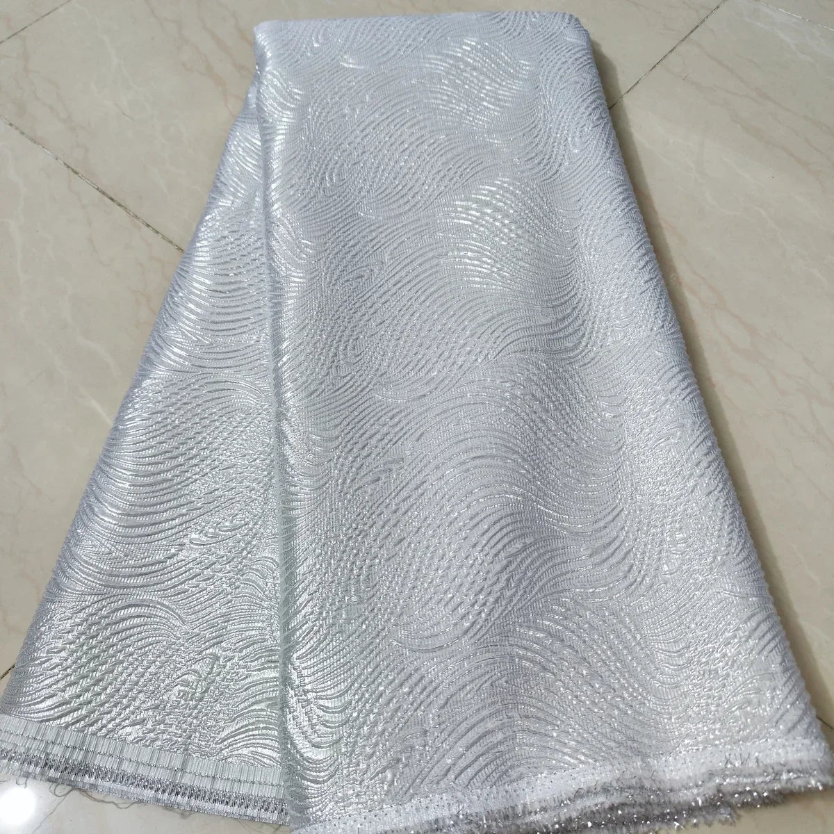 2025 Blue Gilded Jacquard Lace Fabric – 5 Yards French-Nigerian Brocade Organza Lace for Wedding & Party Dresses