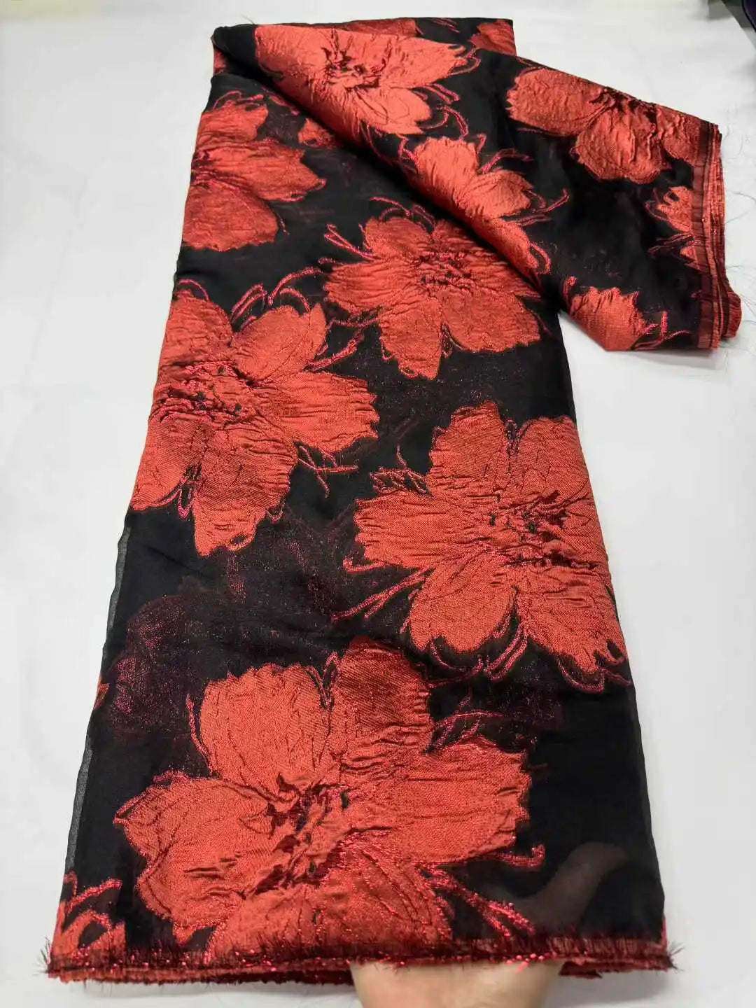 2025 Nigerian Jacquard Lace Fabric – 5 Yards African Embroidered Brocade for Asoebi & Party Dresses