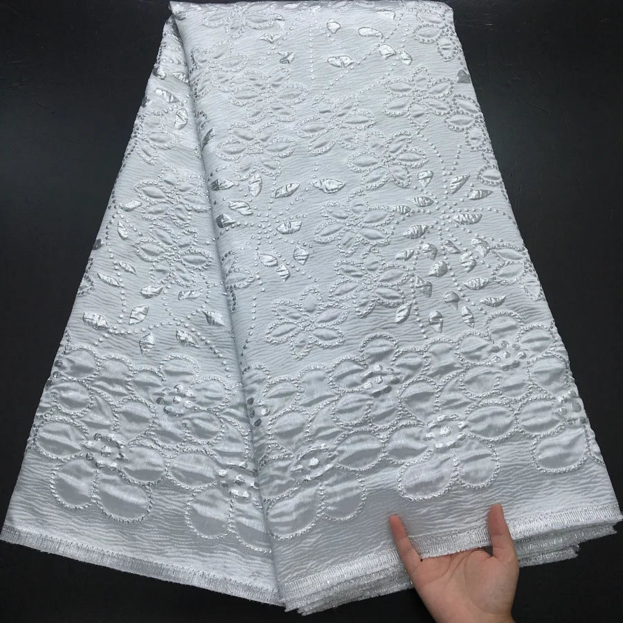 2025 African Brocade Lace Fabric – 5 Yards High-Quality Jacquard French Gilded Lace for Party & Wedding Dresses