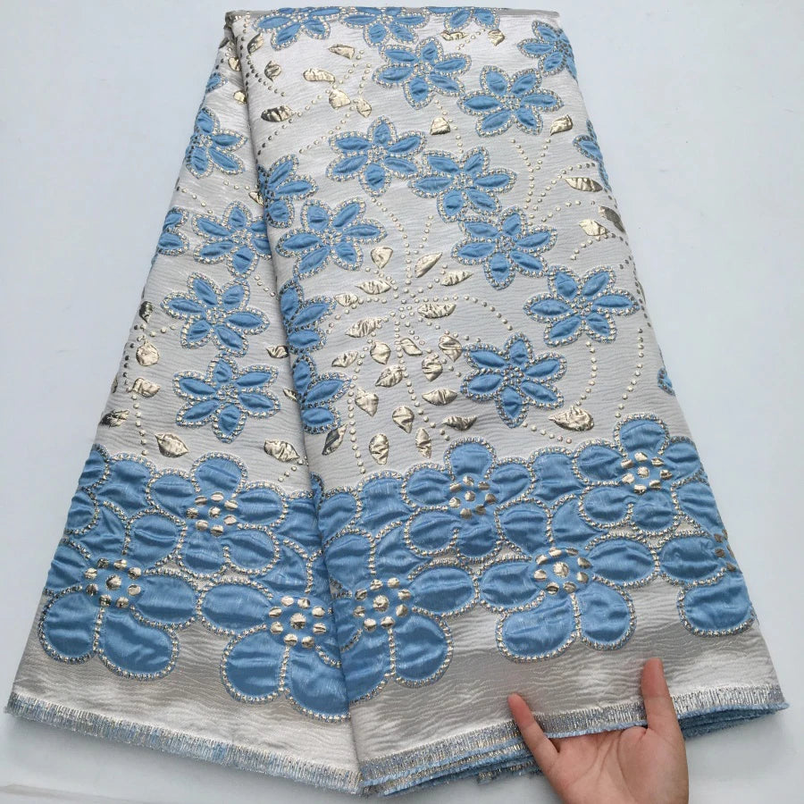 2025 African Brocade Lace Fabric – 5 Yards High-Quality Jacquard French Gilded Lace for Party & Wedding Dresses