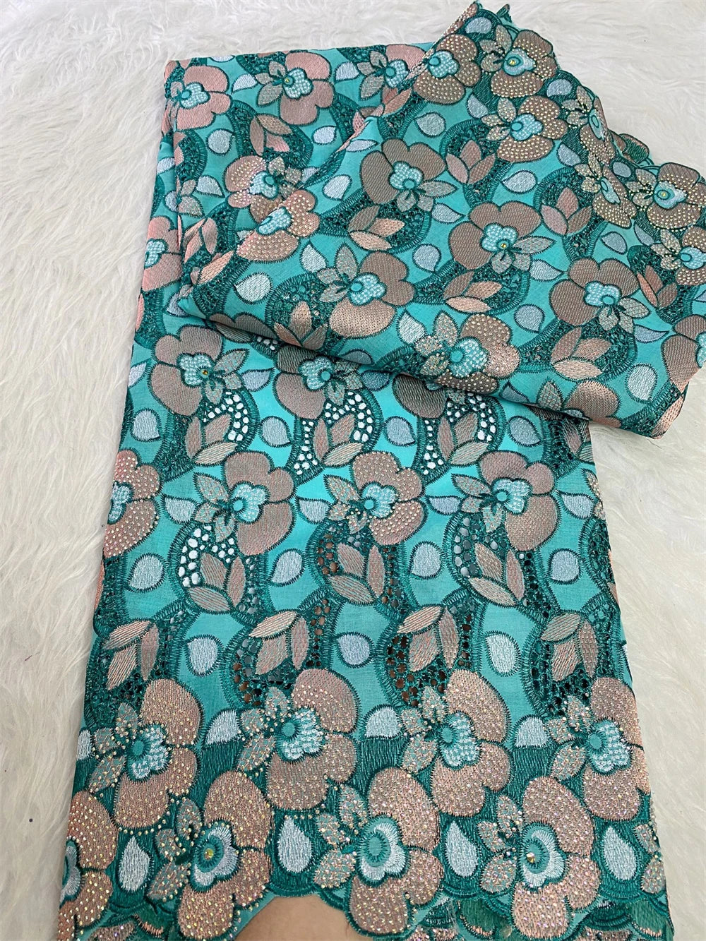 2025 Nigerian Tulle Lace Fabric – 5 Yards High-Quality Cotton Damask Embroidered Lace for Wedding & Party Dresses