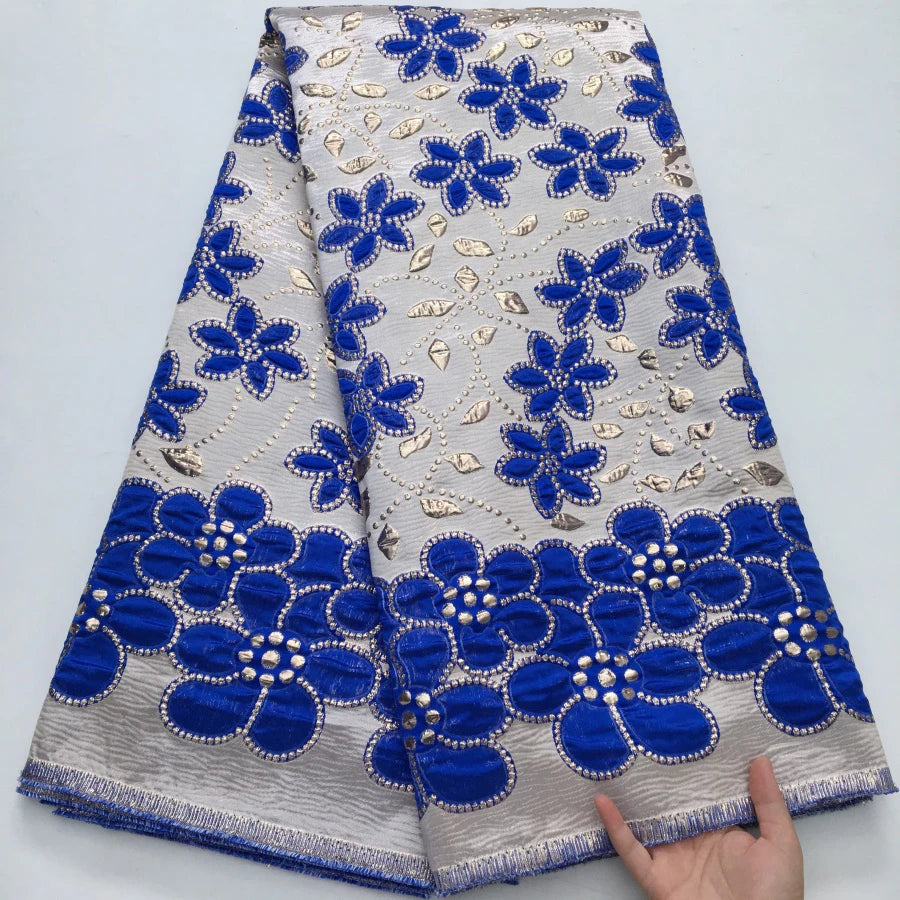 2025 African Brocade Lace Fabric – 5 Yards High-Quality Jacquard French Gilded Lace for Party & Wedding Dresses