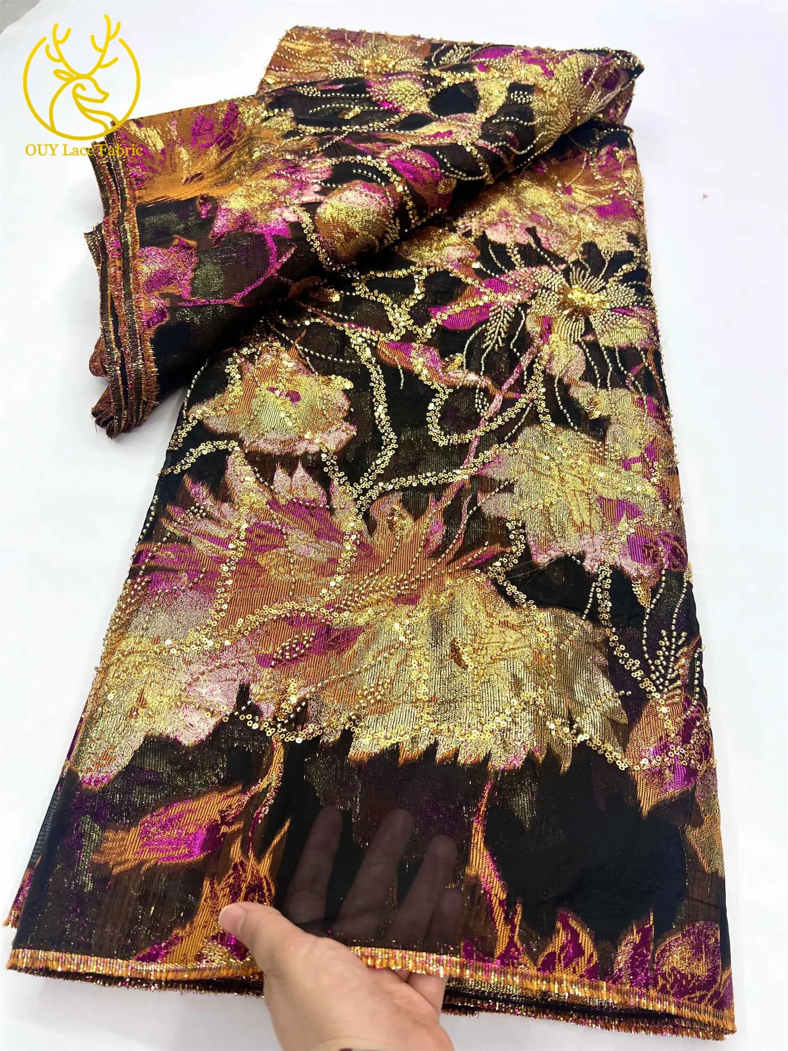 2025 Luxury African Jacquard Lace Fabric – 5 Yards French-Nigerian Brocade for Evening & Wedding Gowns