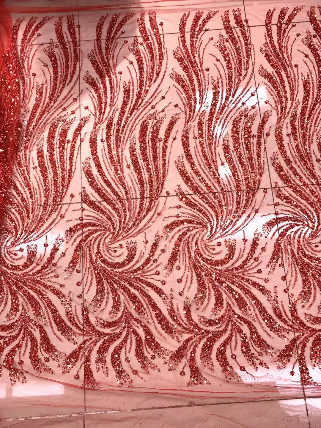 2025 Handmade Beaded Lace Fabric – 5 Yards French-Nigerian Sequined Bridal Mesh for Wedding & Couture Dresses