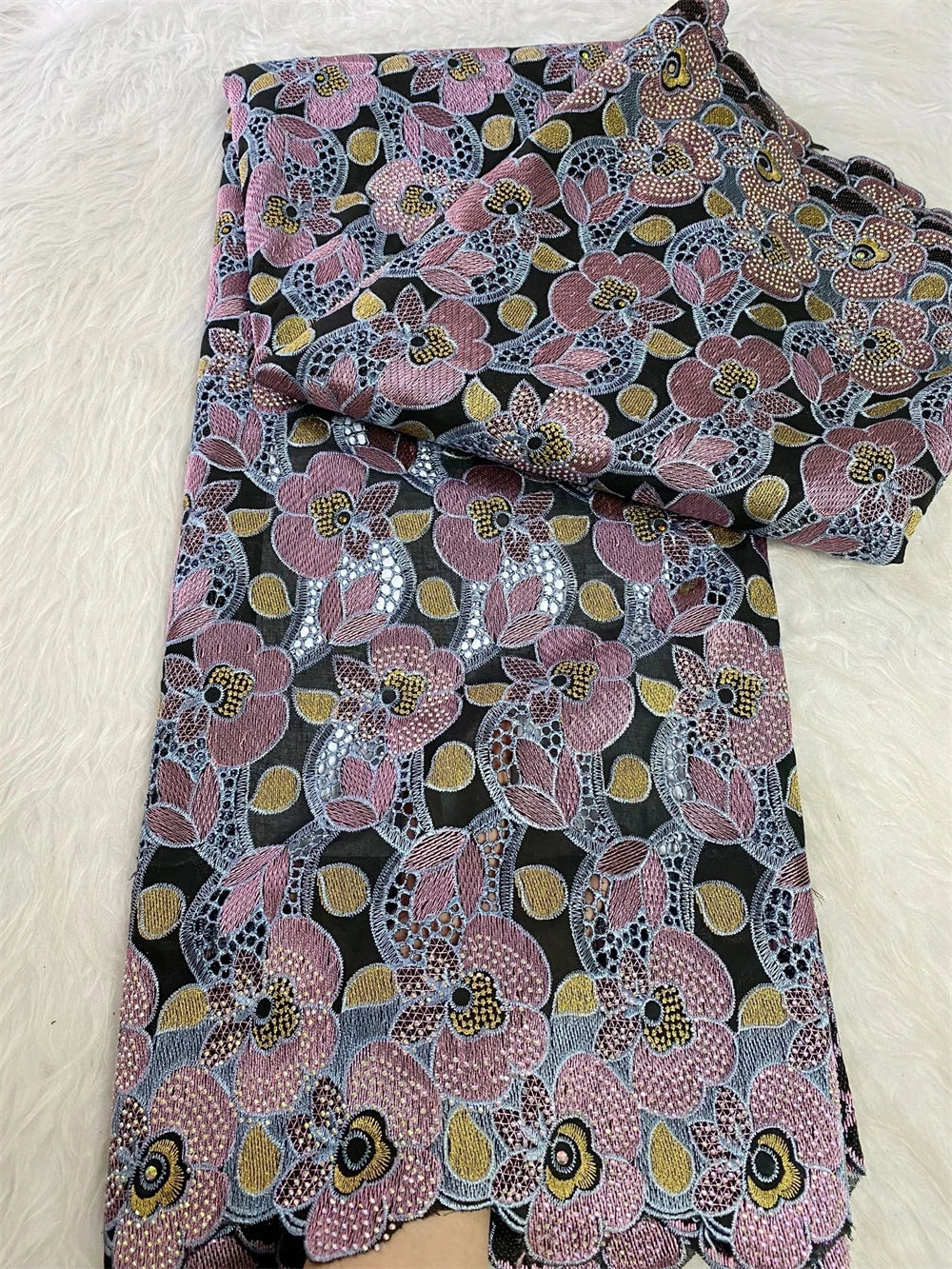 2025 Nigerian Tulle Lace Fabric – 5 Yards High-Quality Cotton Damask Embroidered Lace for Wedding & Party Dresses