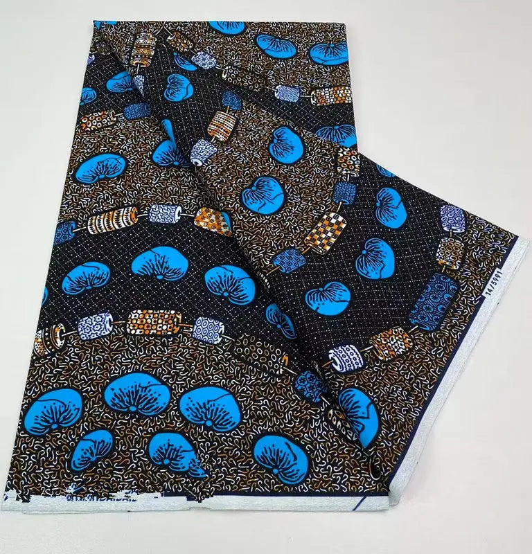 Authentic African Wax Print Fabric – 6 Yards 100% Cotton Satin Finish