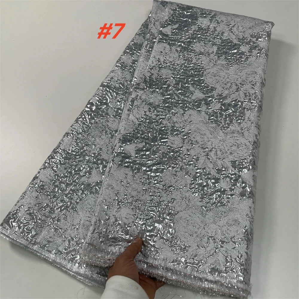 2025  Nigerian Jacquard Lace Fabric – 5 Yards High-Quality French Mesh Brocade for Evening & Wedding Dresses