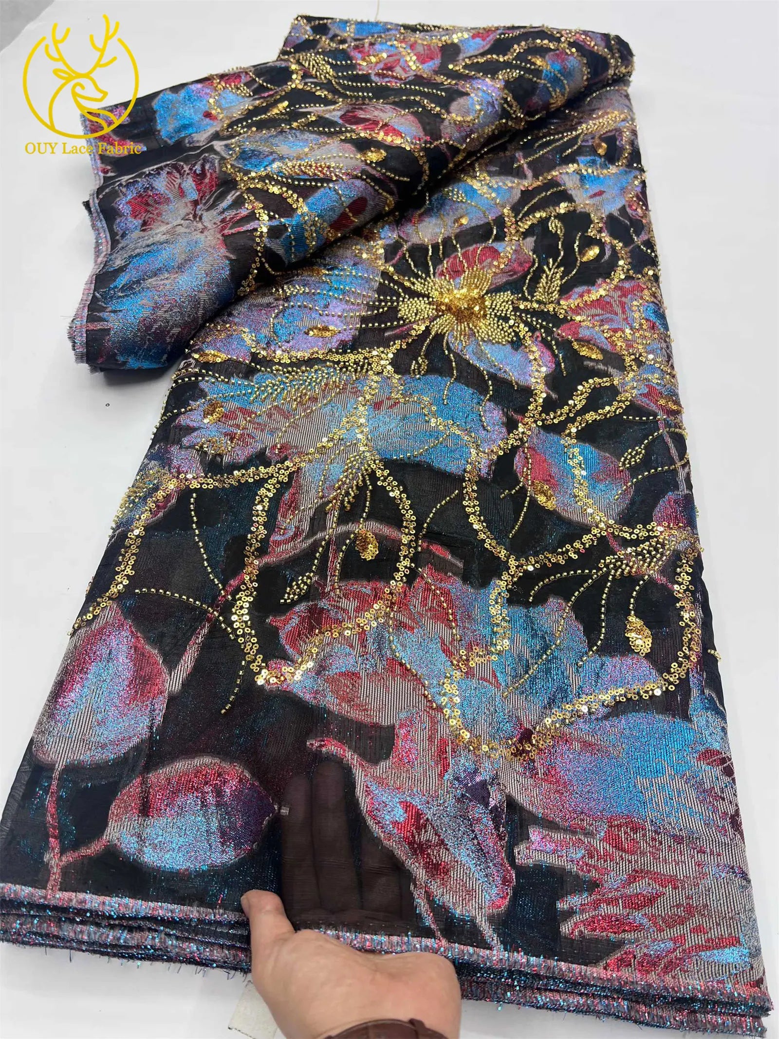 2025 Luxury African Jacquard Lace Fabric – 5 Yards French-Nigerian Brocade for Evening & Wedding Gowns