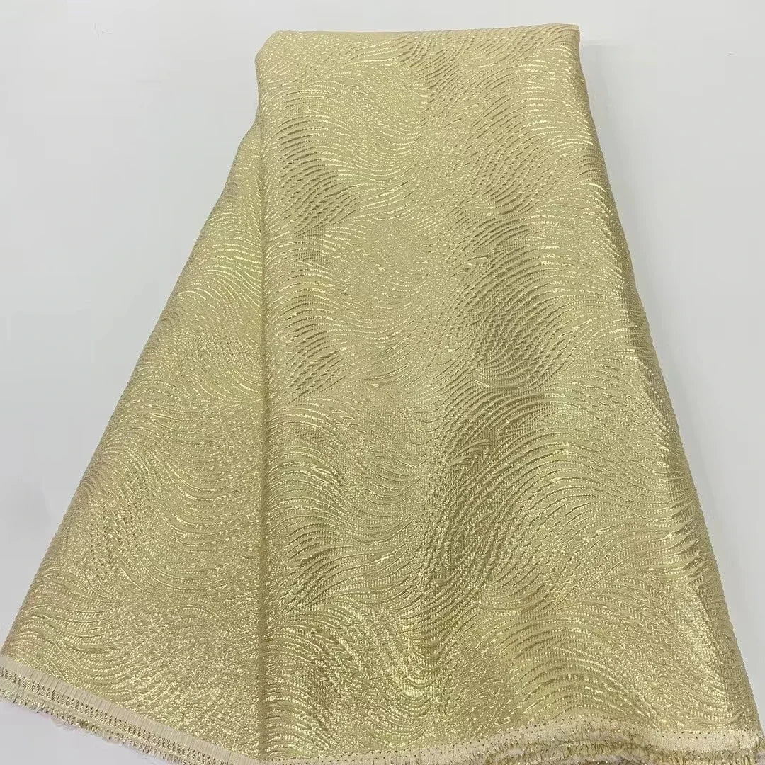 2025 Blue Gilded Jacquard Lace Fabric – 5 Yards French-Nigerian Brocade Organza Lace for Wedding & Party Dresses