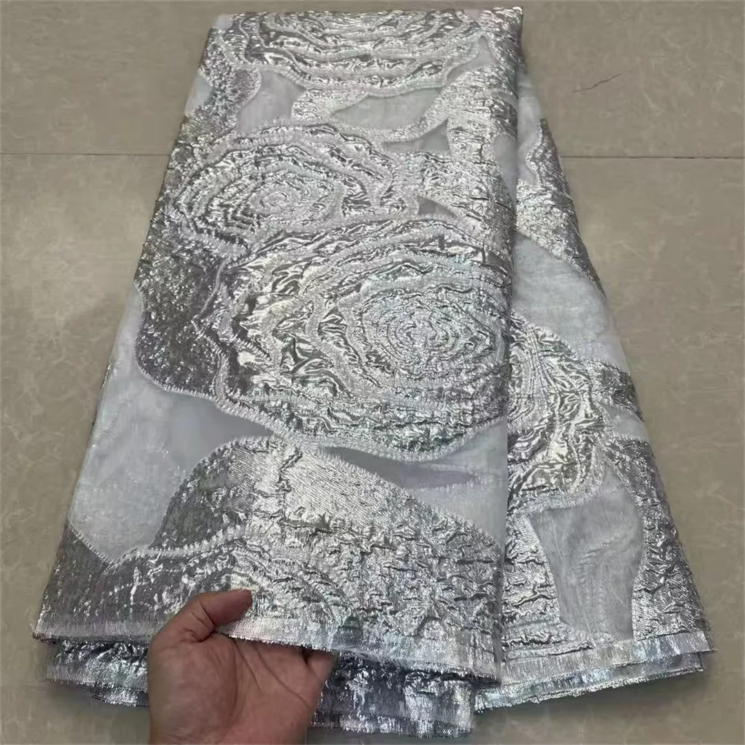 2025 Nigerian Brocade Lace Fabric – 5 Yards High-Quality Gilded Jacquard Lace for Luxury Party Dresses