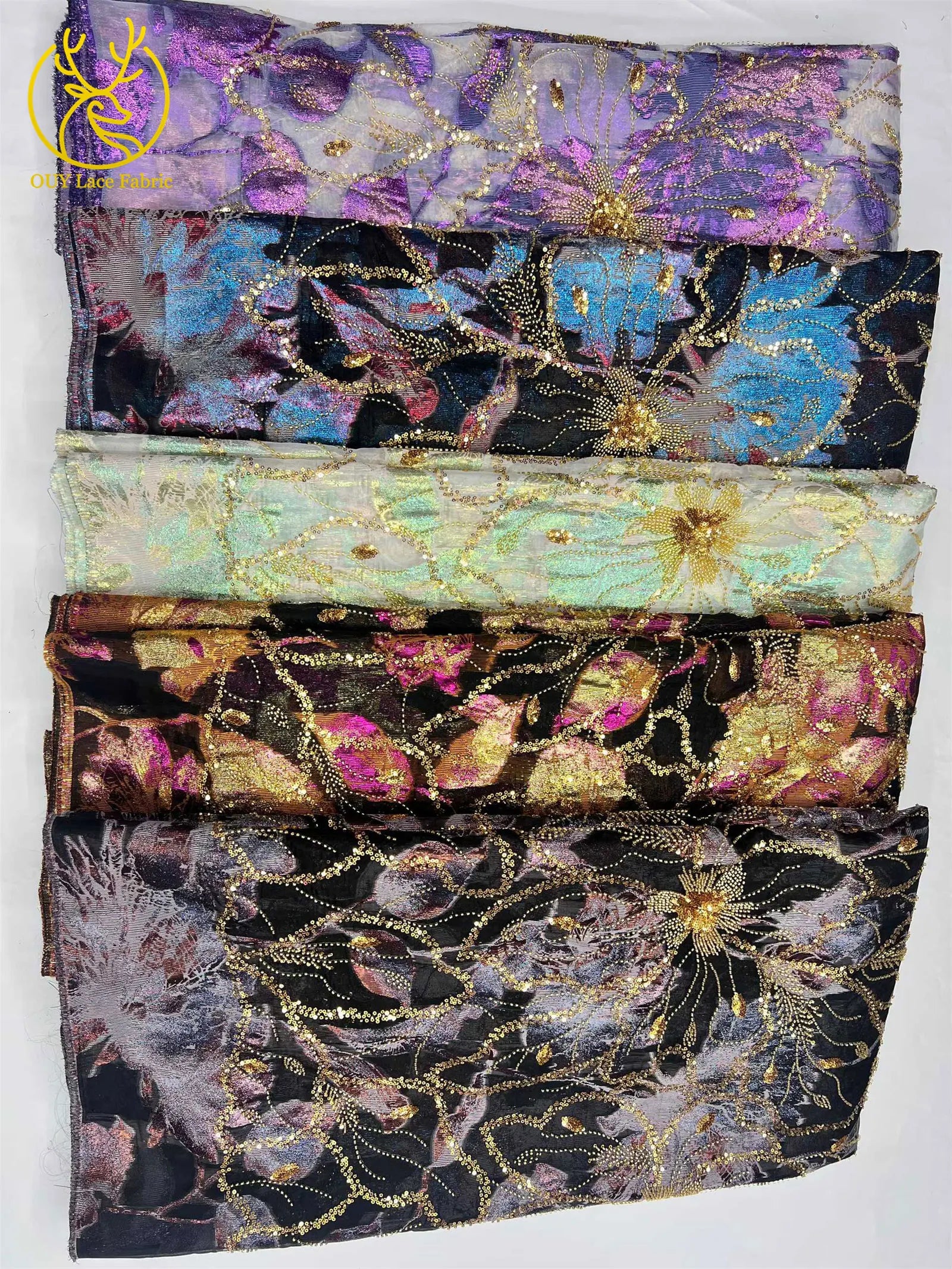 2025 Luxury African Jacquard Lace Fabric – 5 Yards French-Nigerian Brocade for Evening & Wedding Gowns