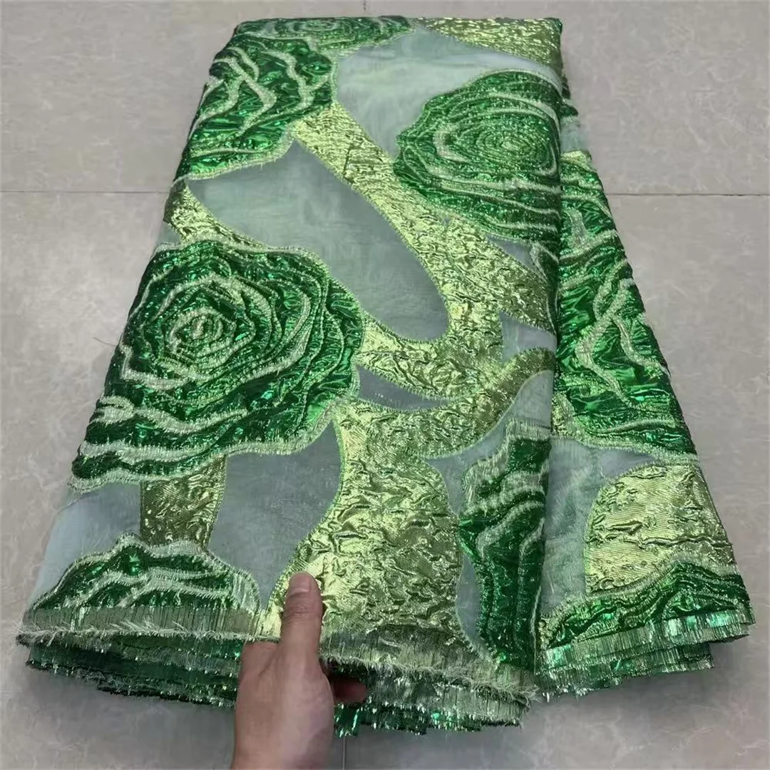 2025 Nigerian Brocade Lace Fabric – 5 Yards High-Quality Gilded Jacquard Lace for Luxury Party Dresses
